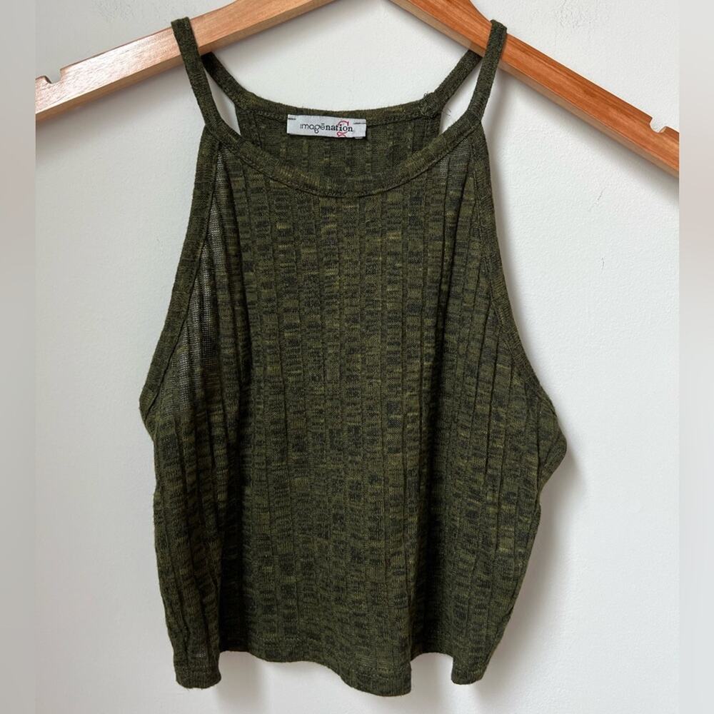 Imagination Ribbed Green Cropped Tank Top Size S - Picture 2 of 5